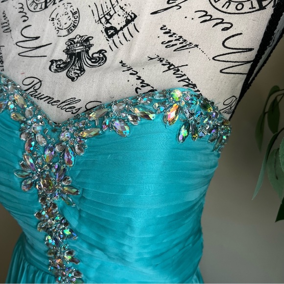EVA USA Strapless Embellished Floor Length Gown Turquoise Sz M - Picture 2 of 16